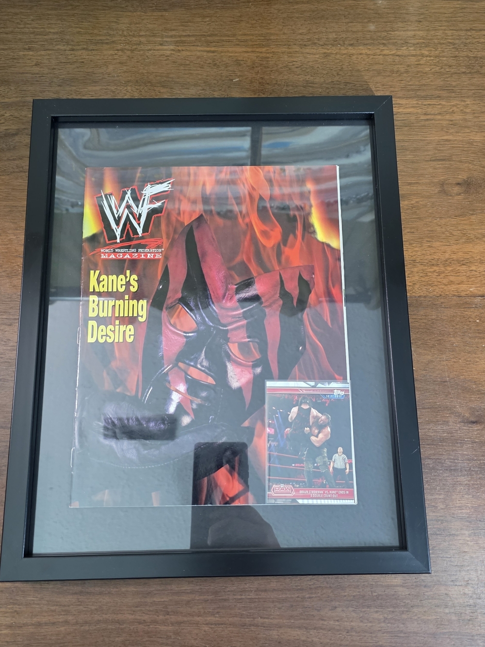 WWF Magazine Kanes BURNING Desire & Topps Kane VS Braun Stowman Card In Frame